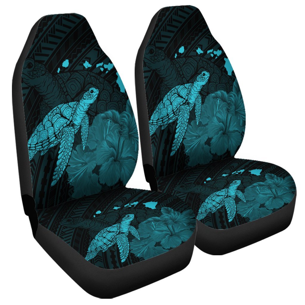 Hawaii Polynesian Hibiscus Turtle Map Car Seat Covers Blue - AH Universal Fit Black - Polynesian Pride