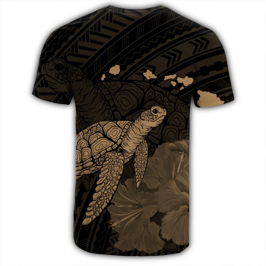 Hawaii Polynesian Hibiscus Turtle Map T Shirt Gold - Polynesian Pride