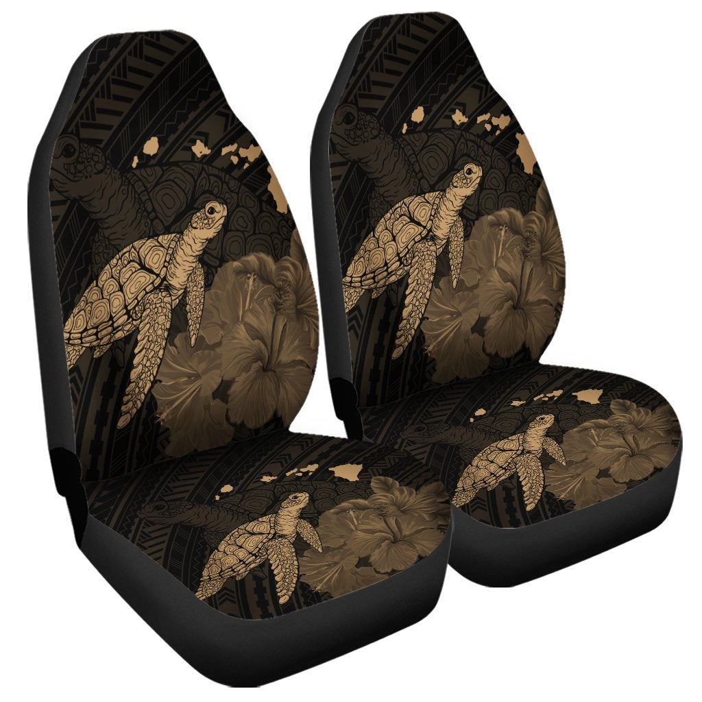 Hawaii Polynesian Hibiscus Turtle Map Car Seat Covers Gold - AH Universal Fit Black - Polynesian Pride