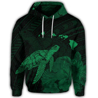Hawaiian Polynesian Hibiscus Turtle Map Hoodie Green - Polynesian Pride