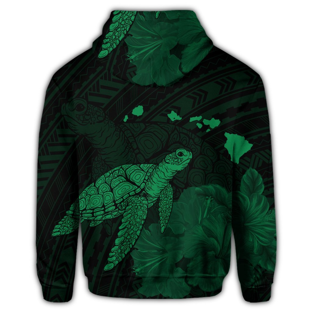 Hawaiian Polynesian Hibiscus Turtle Map Hoodie Green - Polynesian Pride