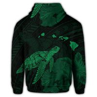 Hawaiian Polynesian Hibiscus Turtle Map Hoodie Green - Polynesian Pride