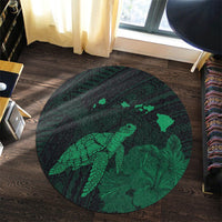 Hawaii Polynesian Hibiscus Turtle Map Round Carpet Green - AH - Polynesian Pride