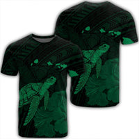 Hawaii Polynesian Hibiscus Turtle Map T Shirt Green Unisex Black - Polynesian Pride