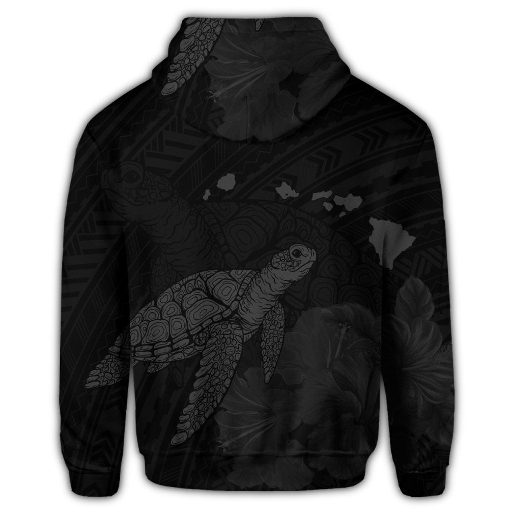 Hawaiian Polynesian Hibiscus Turtle Map Hoodie Grey - Polynesian Pride