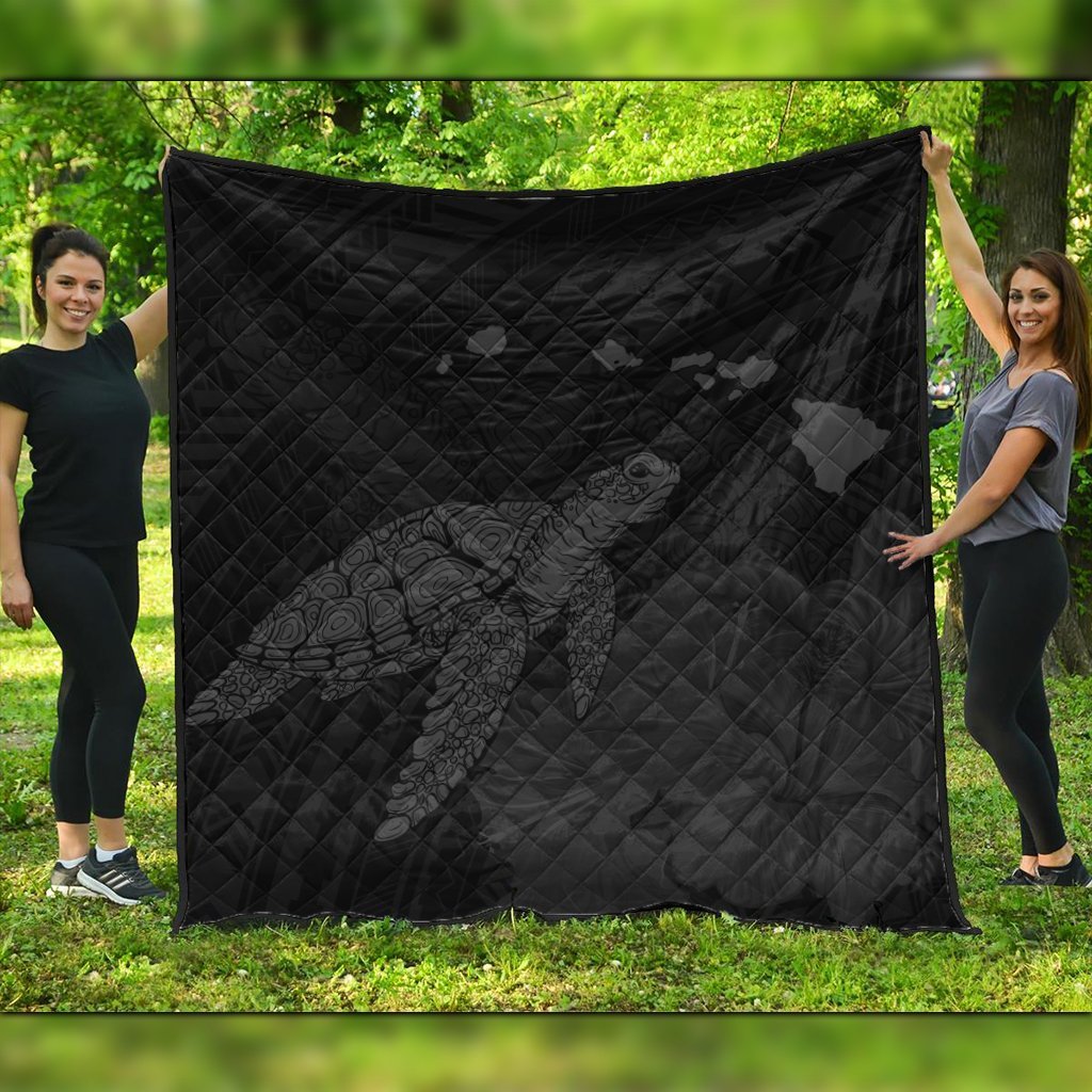 Hawaii Polynesian Hibiscus Turtle Map Premium Quilts Grey - AH Black - Polynesian Pride