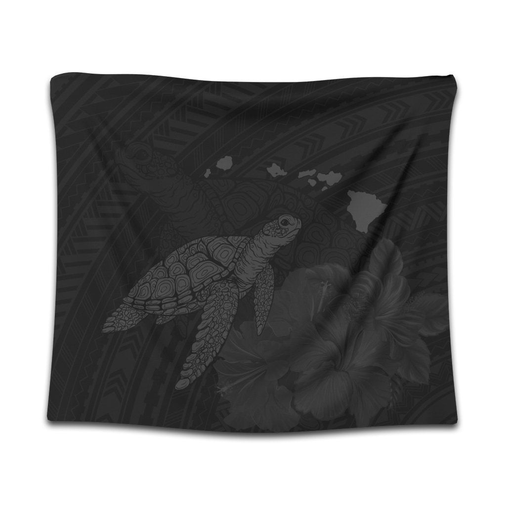 Hawaii Polynesian Hibiscus Turtle Map Tapestry Grey - AH Wall Tapestry Black - Polynesian Pride