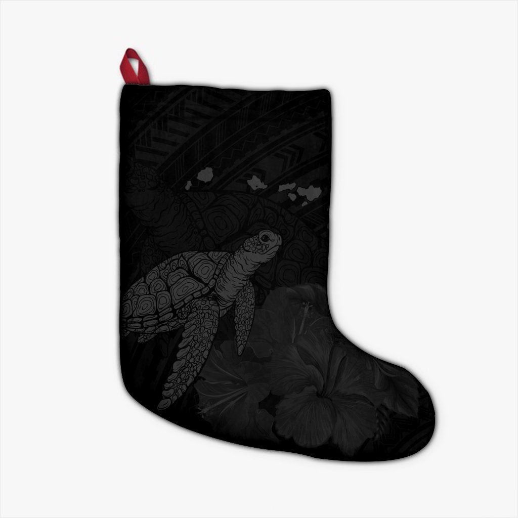 Hawaii Polynesian Hibiscus Turtle Map Christmas Stocking Grey - AH Christmas Stocking 26 X 42 cm Black - Polynesian Pride