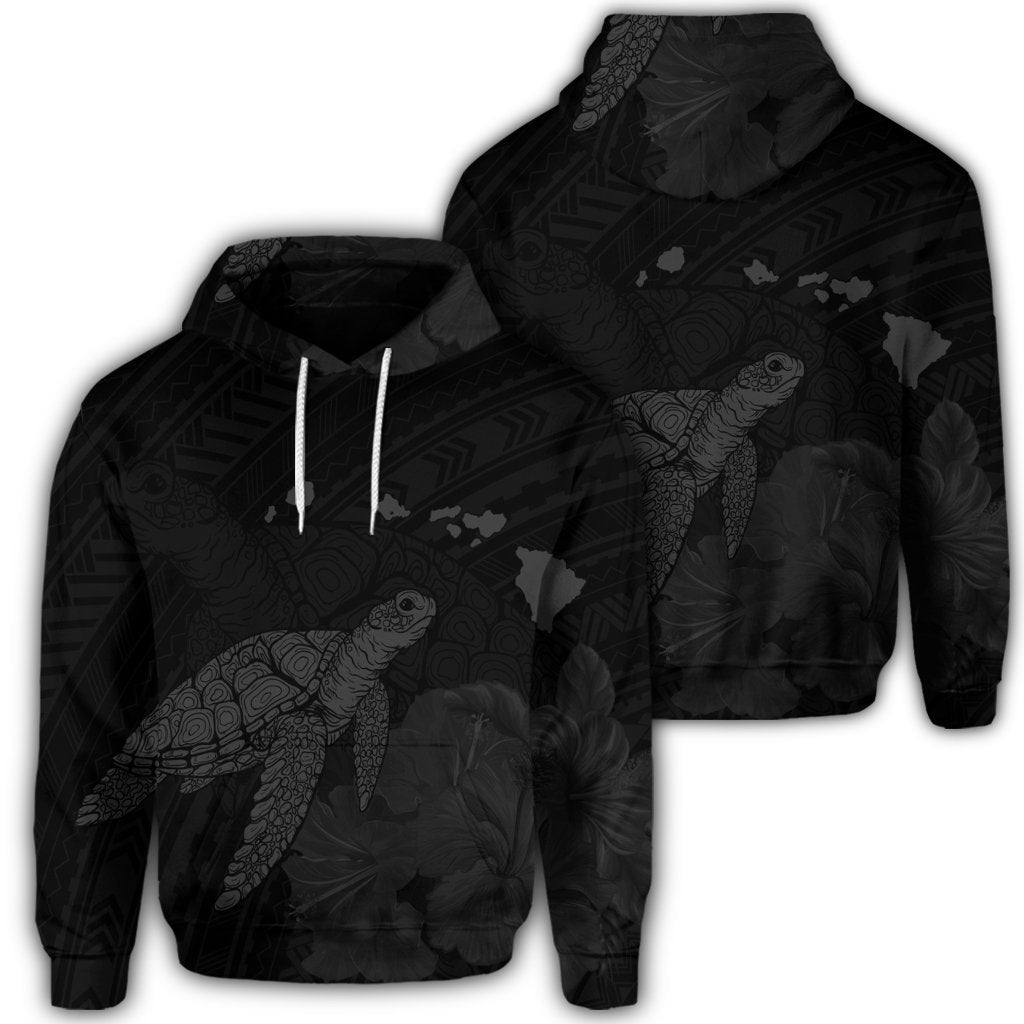 Hawaiian Polynesian Hibiscus Turtle Map Hoodie Grey Unisex Art - Polynesian Pride