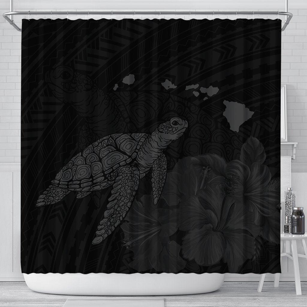 Hawaii Polynesian Hibiscus Turtle Map Shower Curtain Grey - AH 177 x 172 (cm) Black - Polynesian Pride