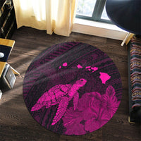 Hawaii Polynesian Hibiscus Turtle Map Round Carpet Pink - AH - Polynesian Pride
