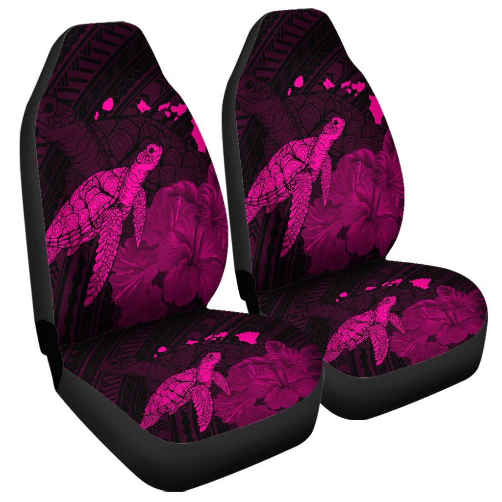 Hawaii Polynesian Hibiscus Turtle Map Car Seat Covers Pink - AH Universal Fit Black - Polynesian Pride