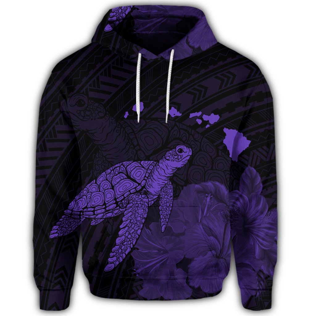 Hawaiian Polynesian Hibiscus Turtle Map Hoodie Purple - Polynesian Pride
