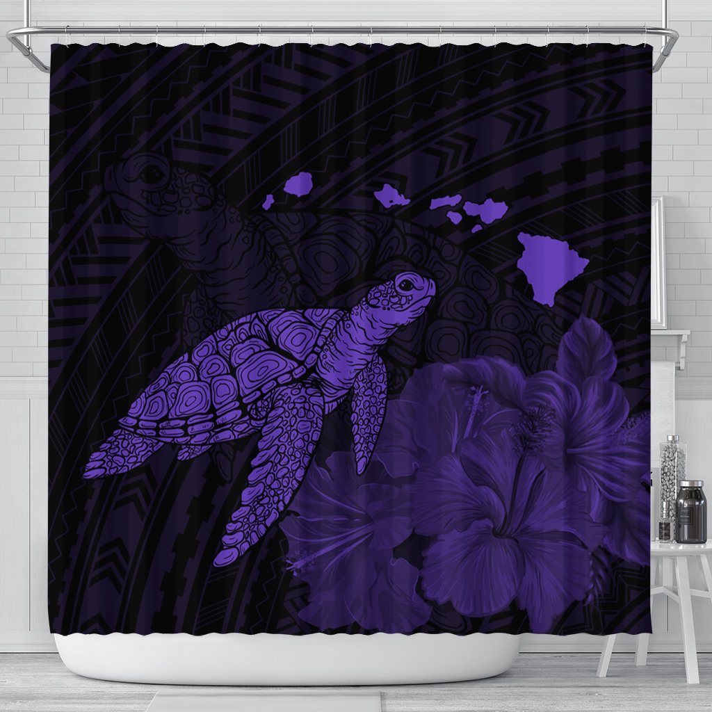 Hawaii Polynesian Hibiscus Turtle Map Shower Curtain Purple - AH 177 x 172 (cm) Black - Polynesian Pride