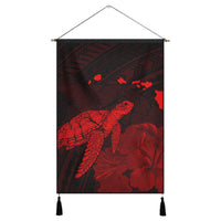 Hawaii Polynesian Hibiscus Turtle Map Hanging Poster Red - AH Hanging Poster Cotton And Linen - Polynesian Pride