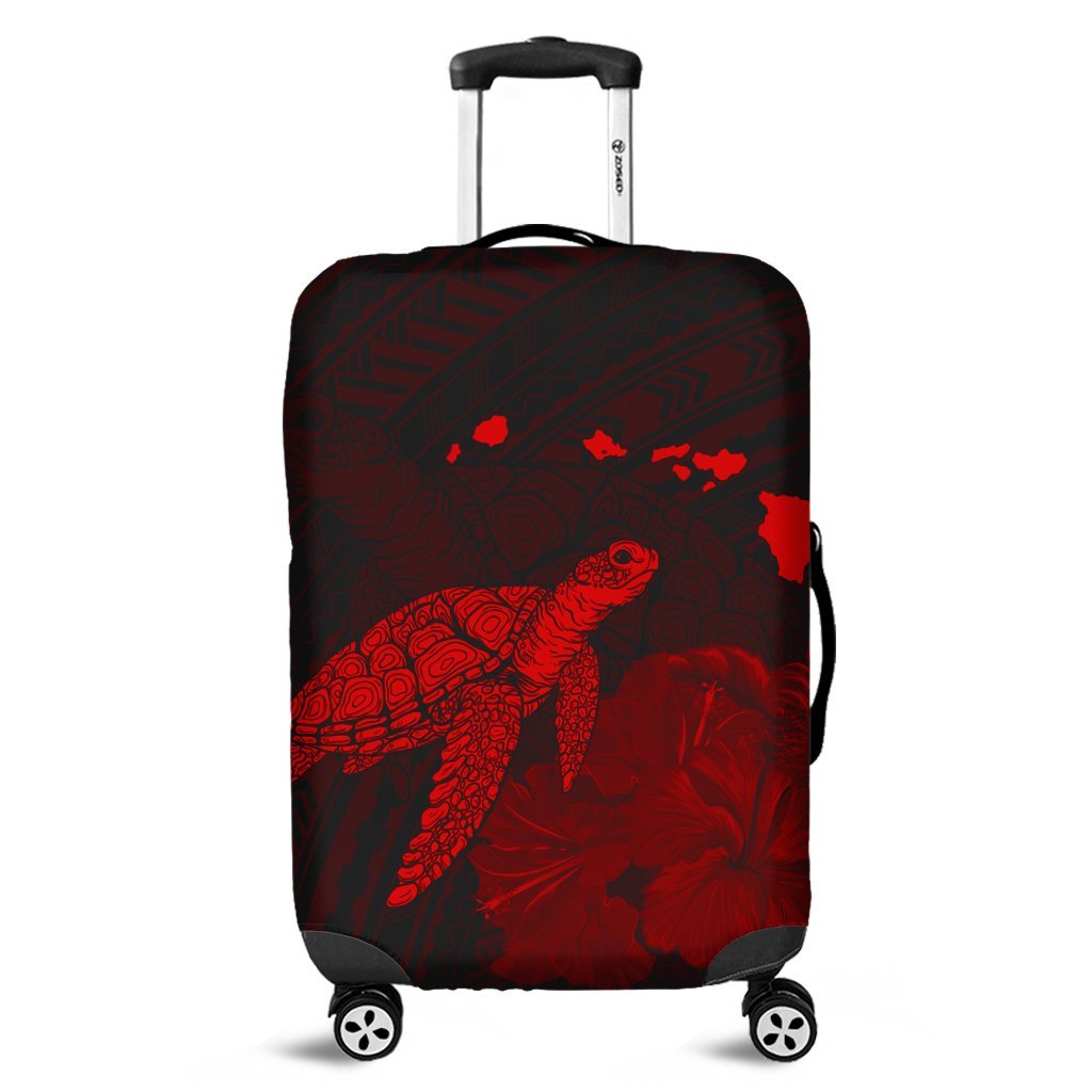 Hawaii Polynesian Hibiscus Turtle Map Luggage Covers Red - AH Black - Polynesian Pride