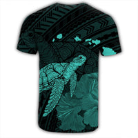 Hawaii Polynesian Hibiscus Turtle Map T Shirt Turquoise - Polynesian Pride