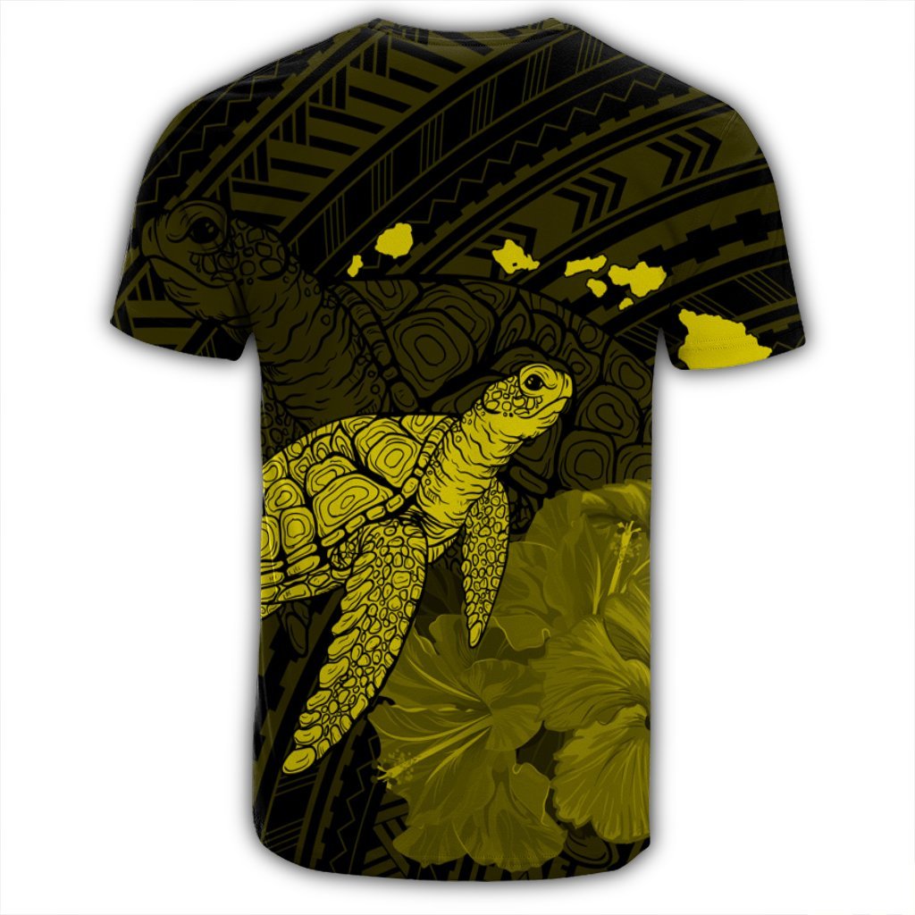 Hawaii Polynesian Hibiscus Turtle Map T Shirt Yellow - Polynesian Pride