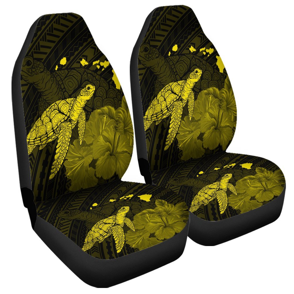 Hawaii Polynesian Hibiscus Turtle Map Car Seat Covers Yellow - AH Universal Fit Black - Polynesian Pride