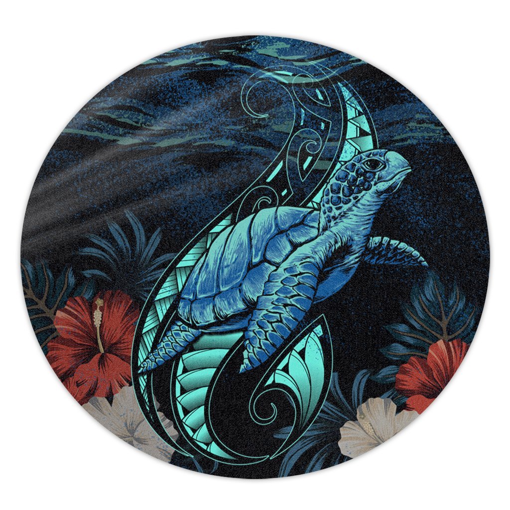 Hawaii Polynesian Honu Sea Hibiscus Round Carpet - AH Round Carpet Luxurious Plush - Polynesian Pride