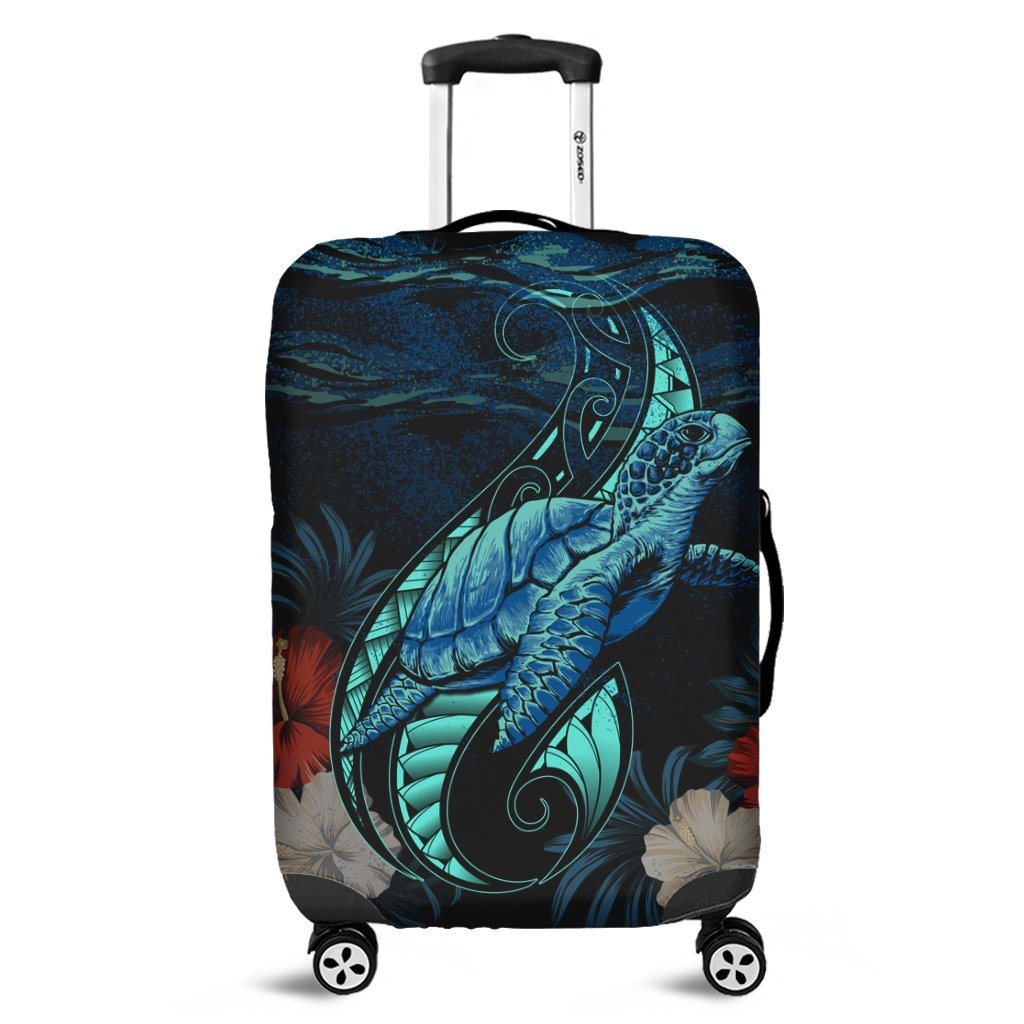 Hawaii Polynesian Honu Sea Hibiscus Luggage Covers - AH Black - Polynesian Pride