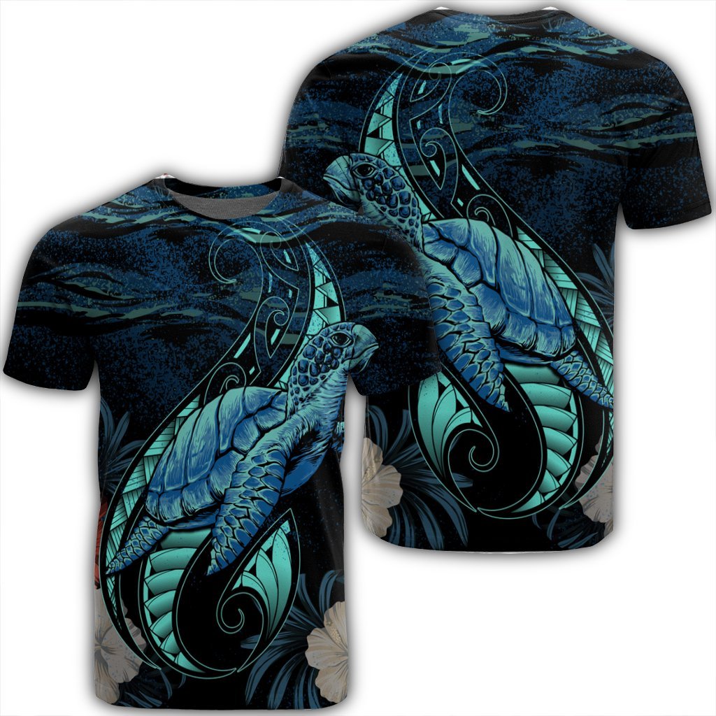 Hawaii Polynesian Honu Sea Hibiscus T Shirt Unisex Black - Polynesian Pride