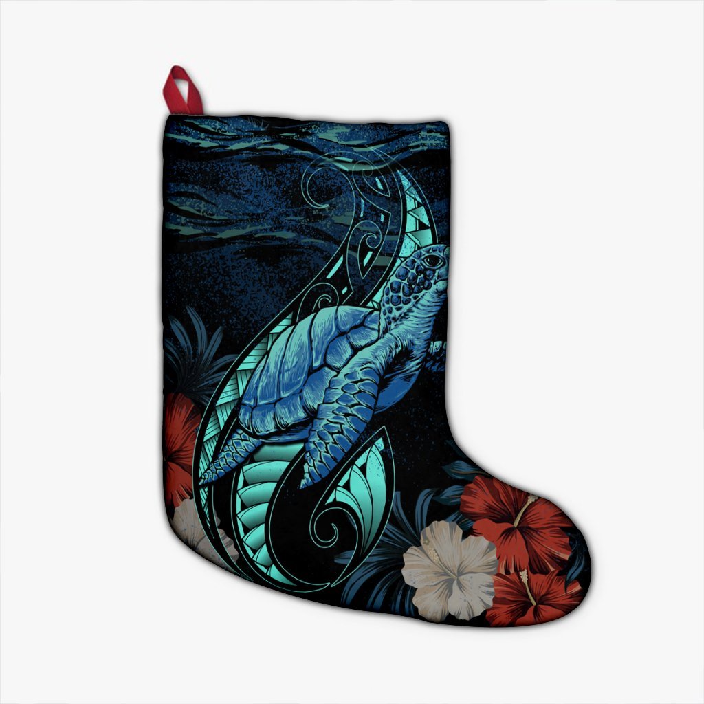 Hawaii Polynesian Honu Sea Hibiscus Christmas Stocking - AH Christmas Stocking 26 X 42 cm Black - Polynesian Pride