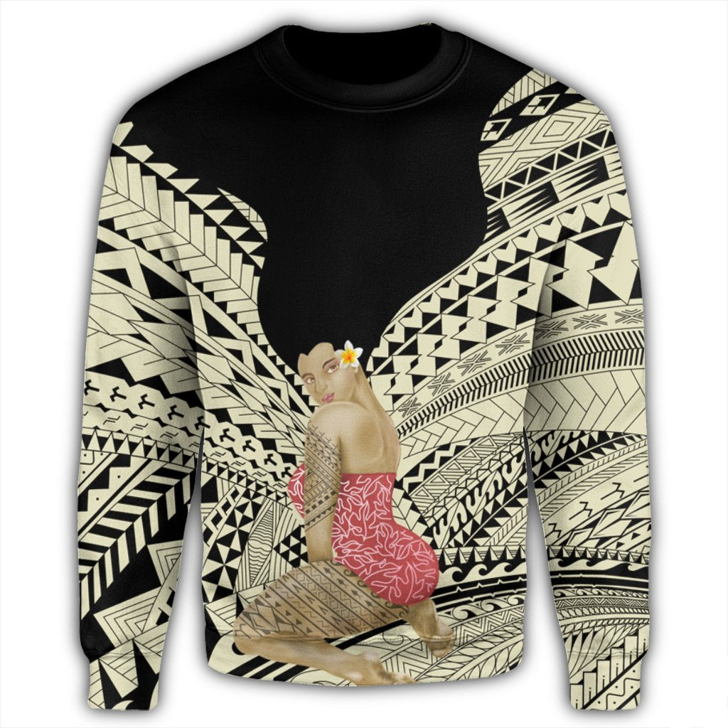 Hawaii Polynesian Hula Girl Wearing Plumeria Sweatshirt - AH - Polynesian Pride