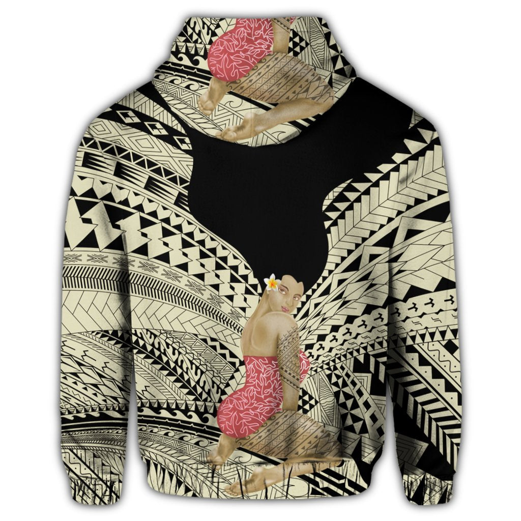 Hawaii Polynesian Hula Girl Wearing Plumeria Zip Hoodie - Polynesian Pride