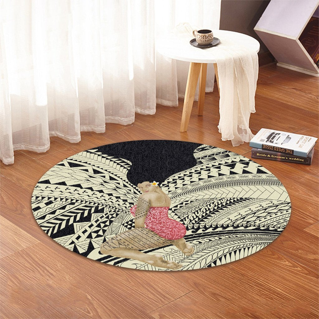 Hawaii Polynesian Hula Girl Wearing Plumeria Round Carpet - AH - Polynesian Pride