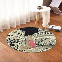 Hawaii Polynesian Hula Girl Wearing Plumeria Round Carpet - AH - Polynesian Pride