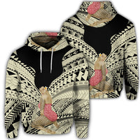 Hawaiian Polynesian Hula Girl Wearing Plumeria Hoodie Unisex Art - Polynesian Pride