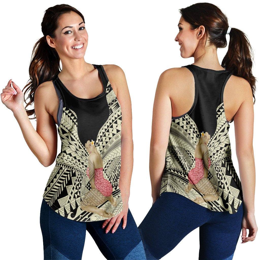 Hawaii Polynesian Hula Girl Wearing Plumeria Racerback Tank - AH Black - Polynesian Pride