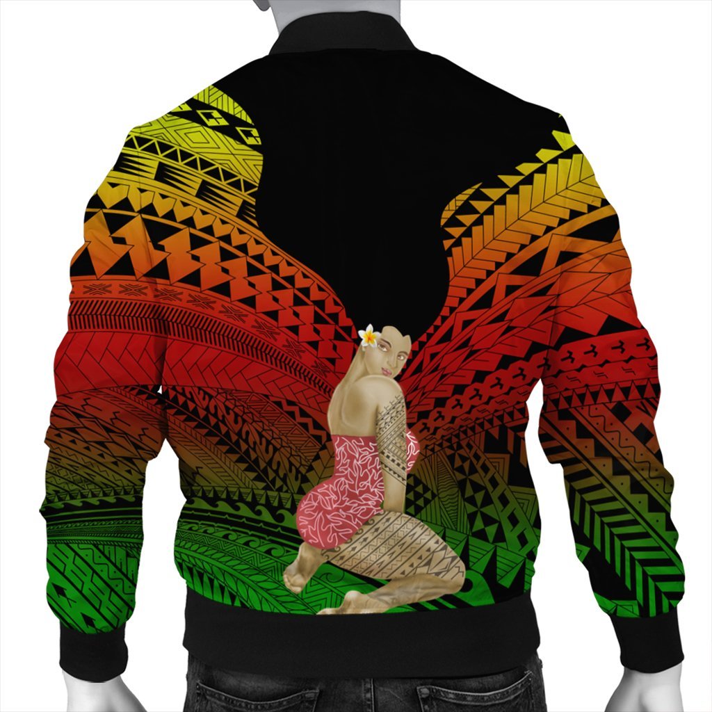 Hawaii Polynesian Hula Girl Wearing Plumeria Bomber Jacket Reggae - AH - Polynesian Pride