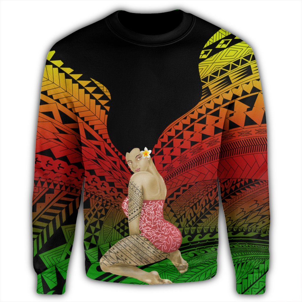 Hawaii Polynesian Hula Girl Wearing Plumeria Sweatshirt Reggae - AH - Polynesian Pride