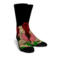 Hawaii Polynesian Hula Girl Wearing Plumeria Crew Socks Reggae - AH - Polynesian Pride