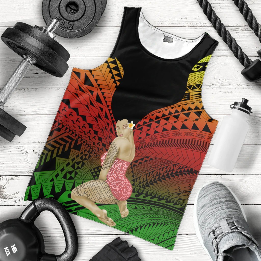Hawaii Polynesian Hula Girl Wearing Plumeria Tank Top Reggae - AH - Polynesian Pride