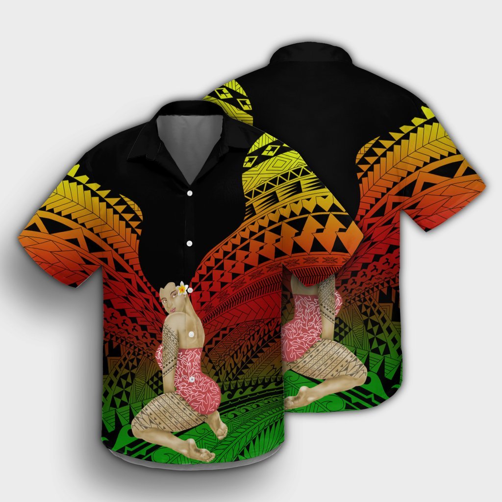 Hawaii Polynesian Hula Girl Wearing Plumeria Hawaiian Shirt Reggae - AH - Polynesian Pride