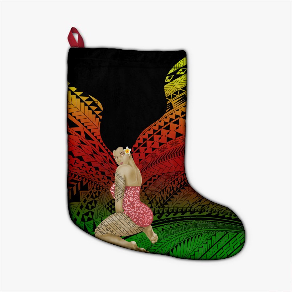 Hawaii Polynesian Hula Girl Wearing Plumeria Christmas Stocking Reggae - AH Christmas Stocking 26 X 42 cm Black - Polynesian Pride