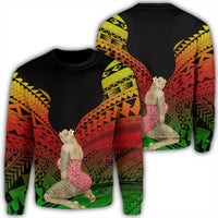 Hawaii Polynesian Hula Girl Wearing Plumeria Sweatshirt Reggae - AH Unisex Black - Polynesian Pride