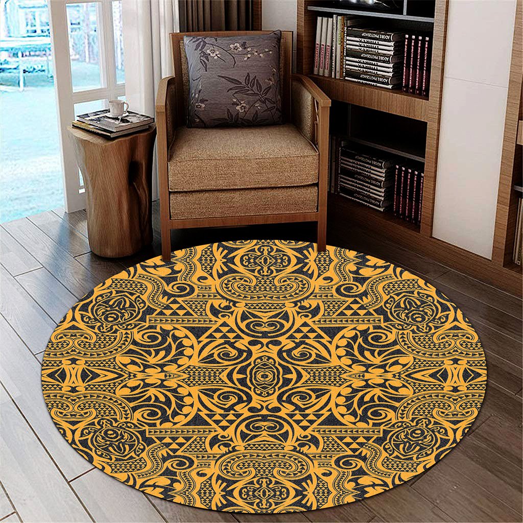 Hawaii Polynesian Kakau Turtle Old Round Carpet - AH Round Carpet Luxurious Plush - Polynesian Pride