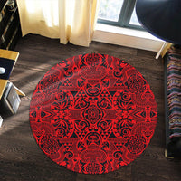 Hawaii Polynesian Kakau Turtle Red Round Carpet - AH - Polynesian Pride