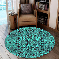 Hawaii Polynesian Kakau Turtle Turquoise Round Carpet - AH - Polynesian Pride