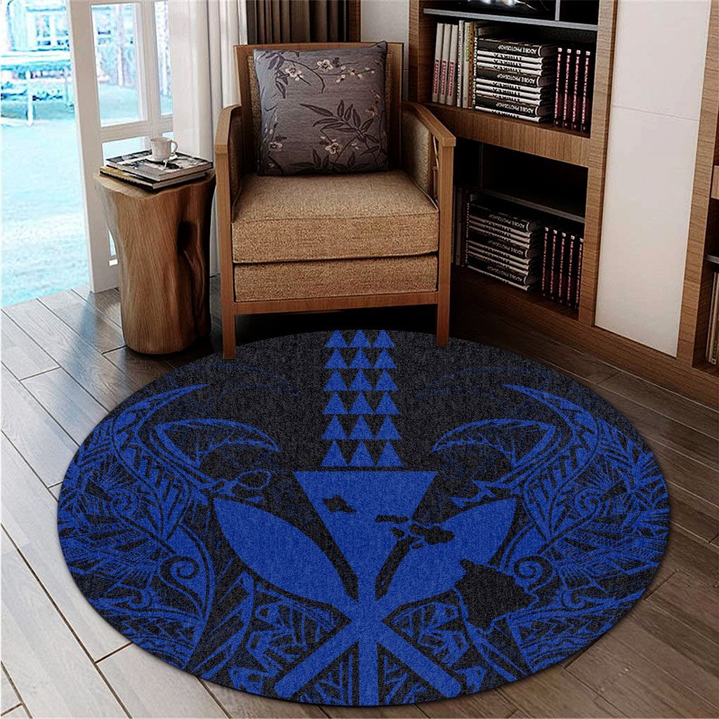 Hawaii Polynesian Kanaka Kakau Round Carpet - Alan Style Blue - AH - Polynesian Pride