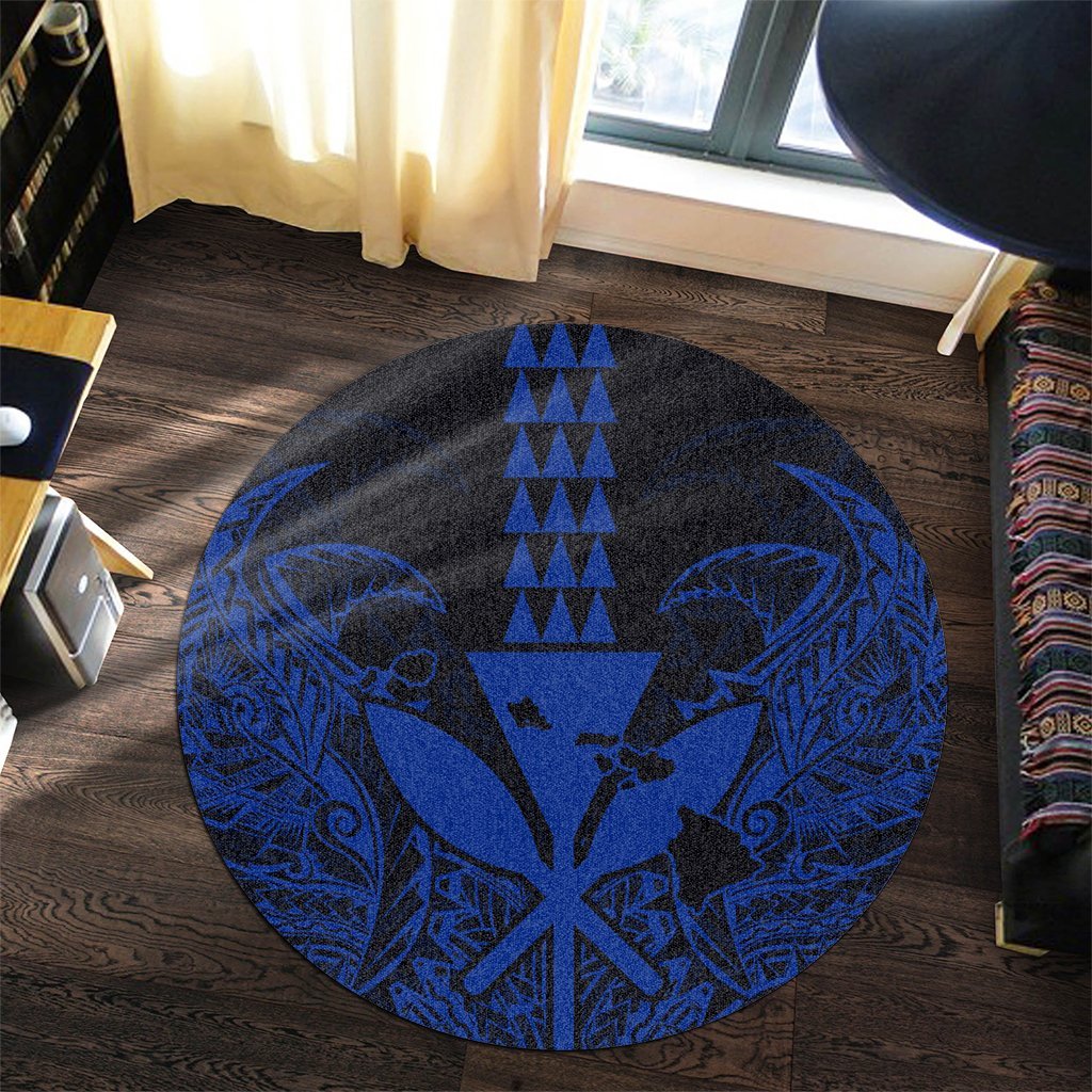 Hawaii Polynesian Kanaka Kakau Round Carpet - Alan Style Blue - AH - Polynesian Pride