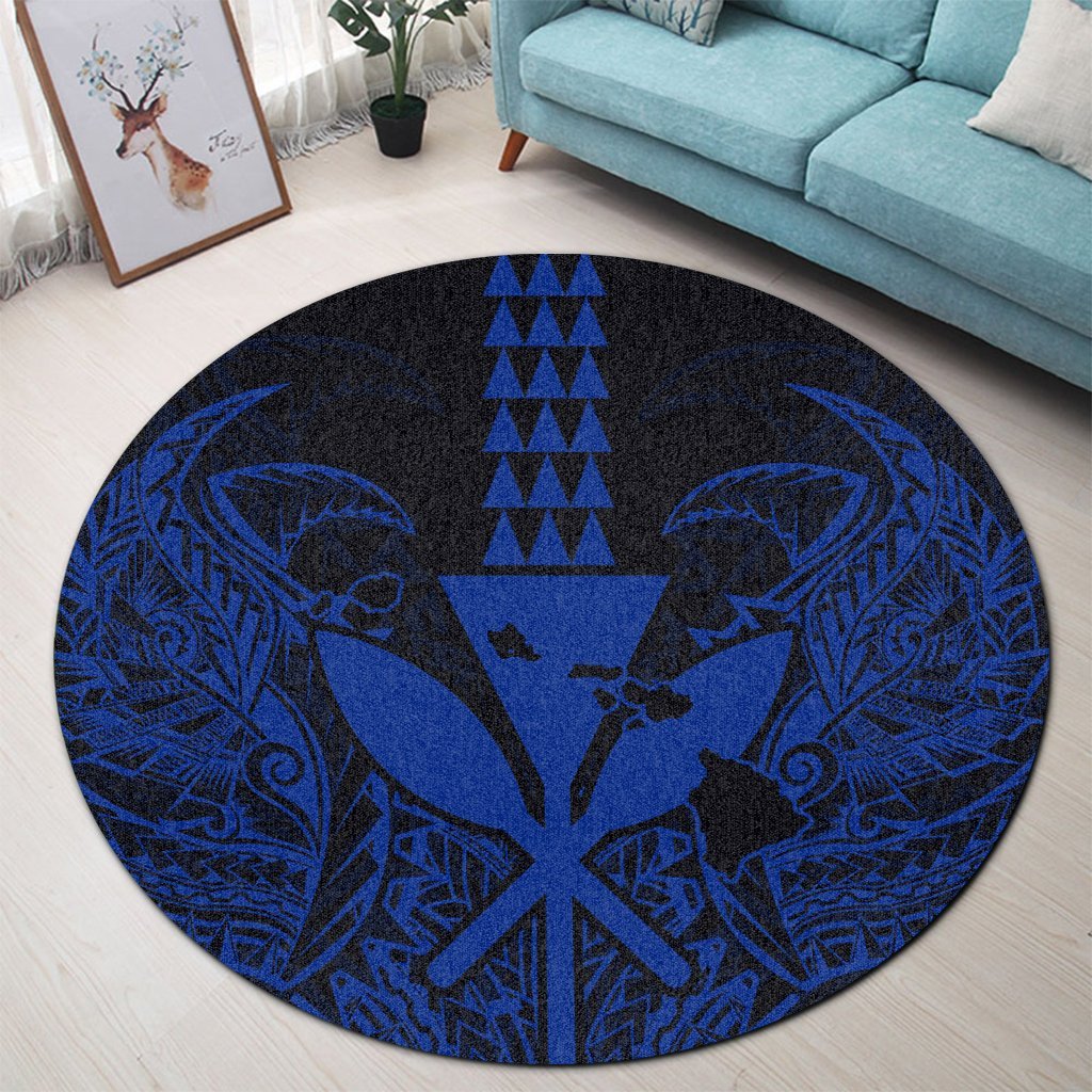 Hawaii Polynesian Kanaka Kakau Round Carpet - Alan Style Blue - AH - Polynesian Pride