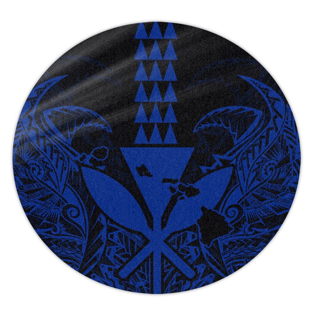 Hawaii Polynesian Kanaka Kakau Round Carpet - Alan Style Blue - AH Round Carpet Luxurious Plush - Polynesian Pride