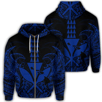 Hawaii Polynesian Zip Hoodie Kanaka Kakau Alan Style Blue Unisex Art - Polynesian Pride