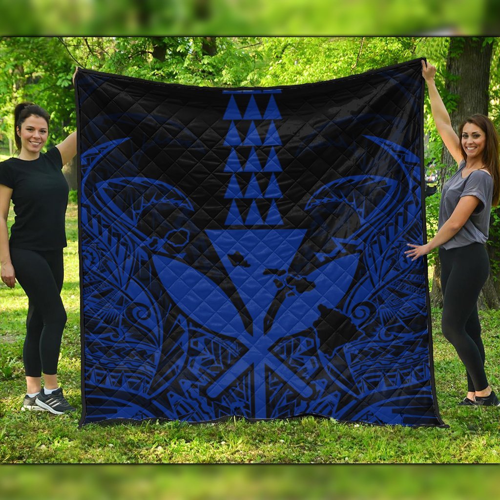 Hawaii Polynesian Kanaka Kakau Premium Quilts - Alan Style Blue - AH Black - Polynesian Pride