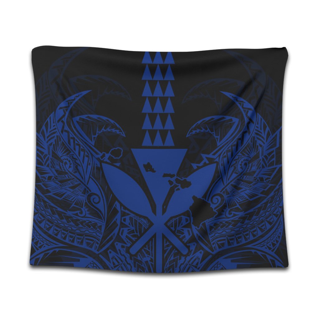 Hawaii Polynesian Kanaka Kakau Tapestry - Alan Style Blue - AH Wall Tapestry Black - Polynesian Pride